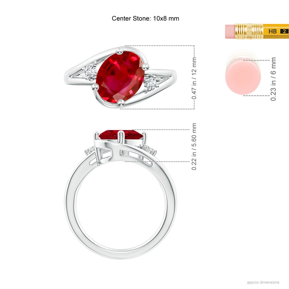10x8mm AAA Ruby and Diamond Split Shank Ring in P950 Platinum ruler