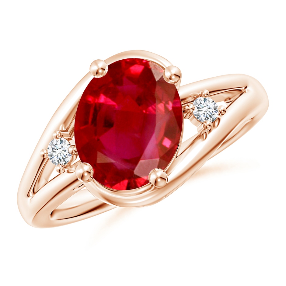 10x8mm AAA Ruby and Diamond Split Shank Ring in Rose Gold 