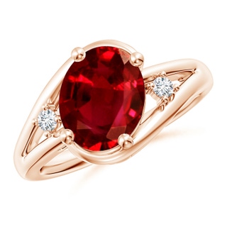 10x8mm AAAA Ruby and Diamond Split Shank Ring in 10K Rose Gold