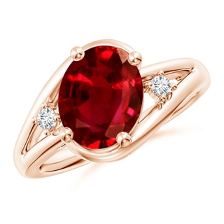 10x8mm AAAA Ruby and Diamond Split Shank Ring in Rose Gold