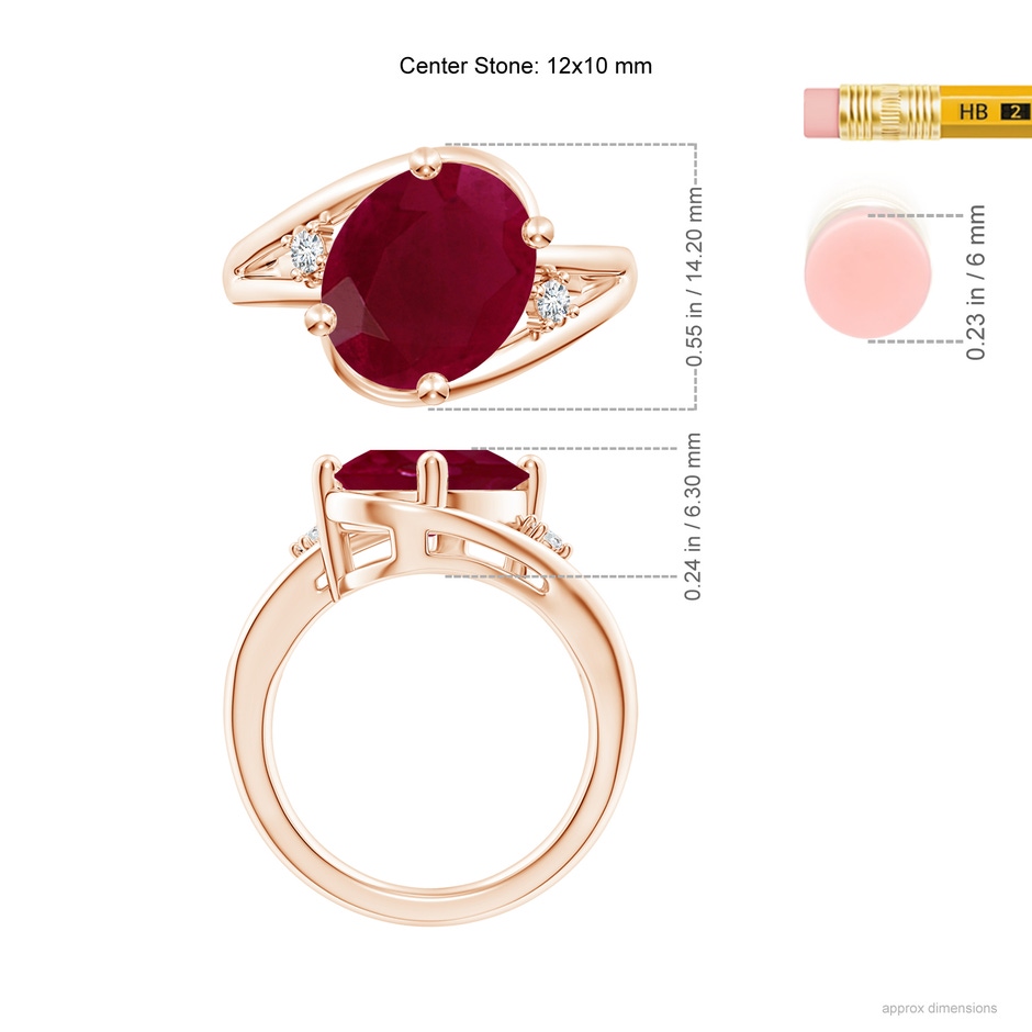 12x10mm A Ruby and Diamond Split Shank Ring in Rose Gold ruler