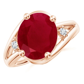 12x10mm AA Ruby and Diamond Split Shank Ring in 10K Rose Gold