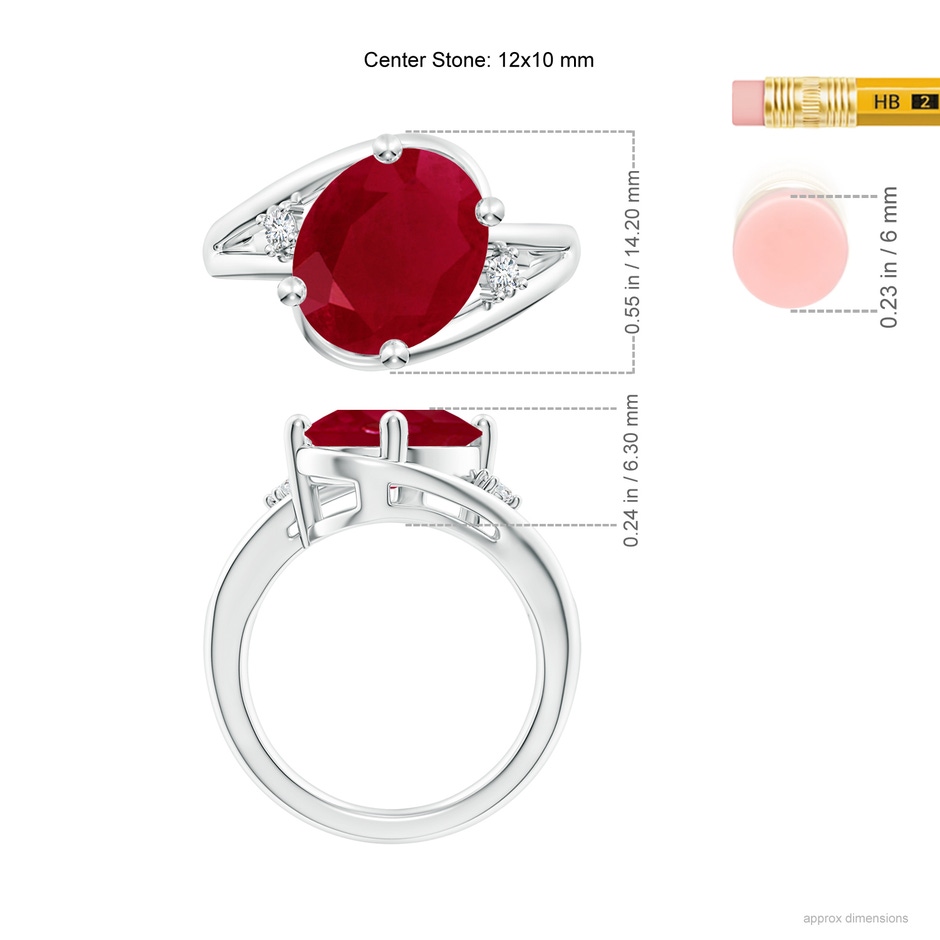 12x10mm AA Ruby and Diamond Split Shank Ring in P950 Platinum ruler