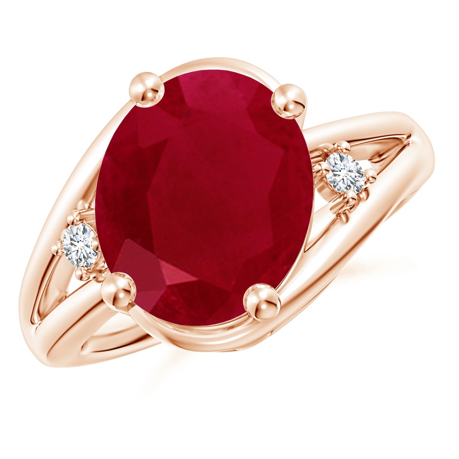 12x10mm AA Ruby and Diamond Split Shank Ring in Rose Gold 