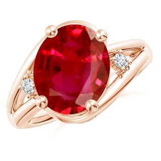 12x10mm AAA Ruby and Diamond Split Shank Ring in Rose Gold