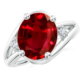 12x10mm AAAA Ruby and Diamond Split Shank Ring in P950 Platinum