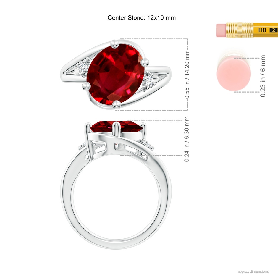 12x10mm AAAA Ruby and Diamond Split Shank Ring in P950 Platinum ruler