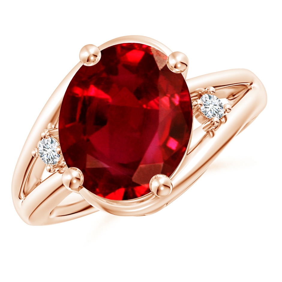 12x10mm AAAA Ruby and Diamond Split Shank Ring in Rose Gold 