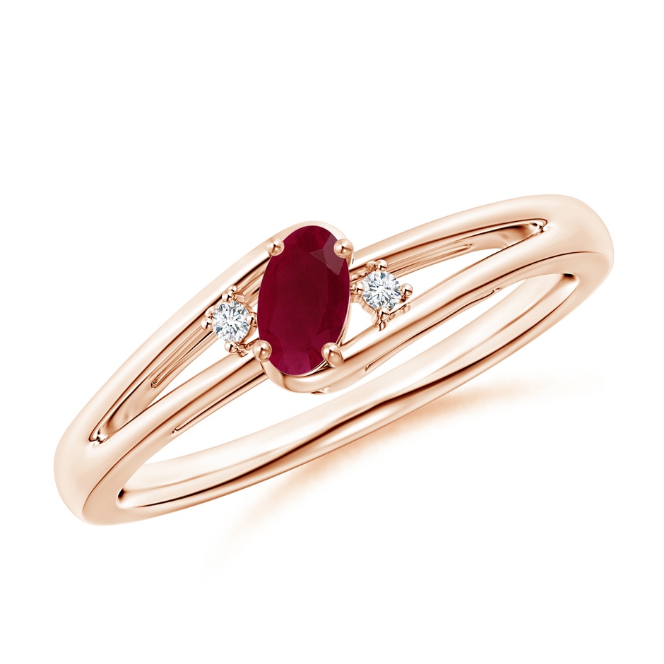 5x3mm A Ruby and Diamond Split Shank Ring in Rose Gold 