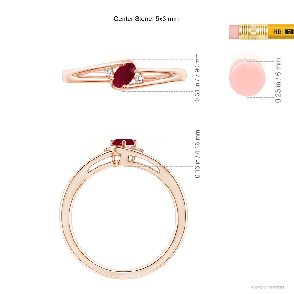 5x3mm A Ruby and Diamond Split Shank Ring in Rose Gold ruler