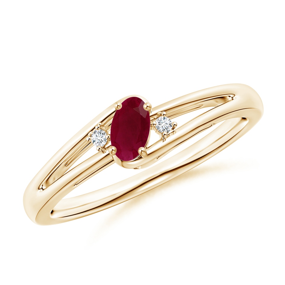 5x3mm A Ruby and Diamond Split Shank Ring in Yellow Gold 