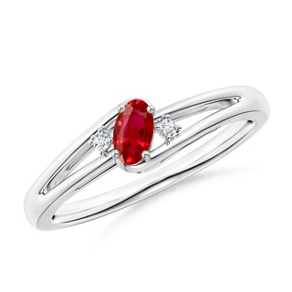 5x3mm AAA Ruby and Diamond Split Shank Ring in 9K White Gold