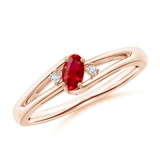 5x3mm AAA Ruby and Diamond Split Shank Ring in Rose Gold