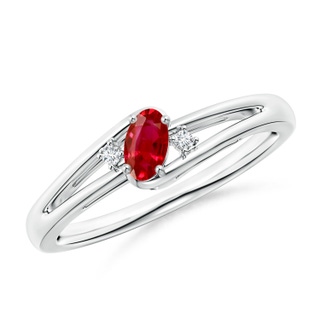 5x3mm AAA Ruby and Diamond Split Shank Ring in White Gold