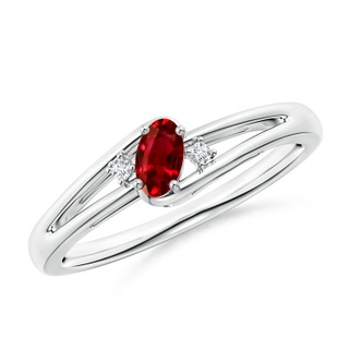 5x3mm AAAA Ruby and Diamond Split Shank Ring in 10K White Gold