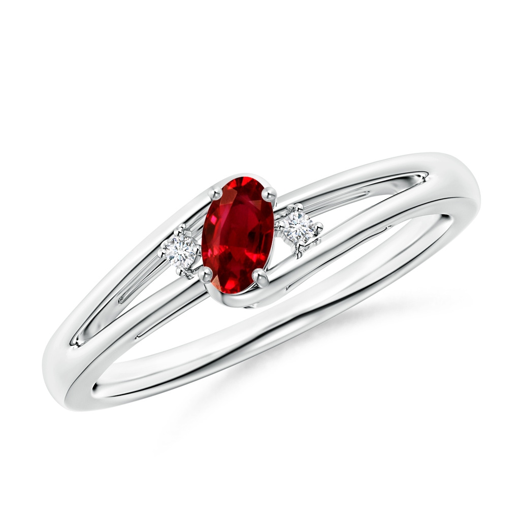 5x3mm AAAA Ruby and Diamond Split Shank Ring in White Gold