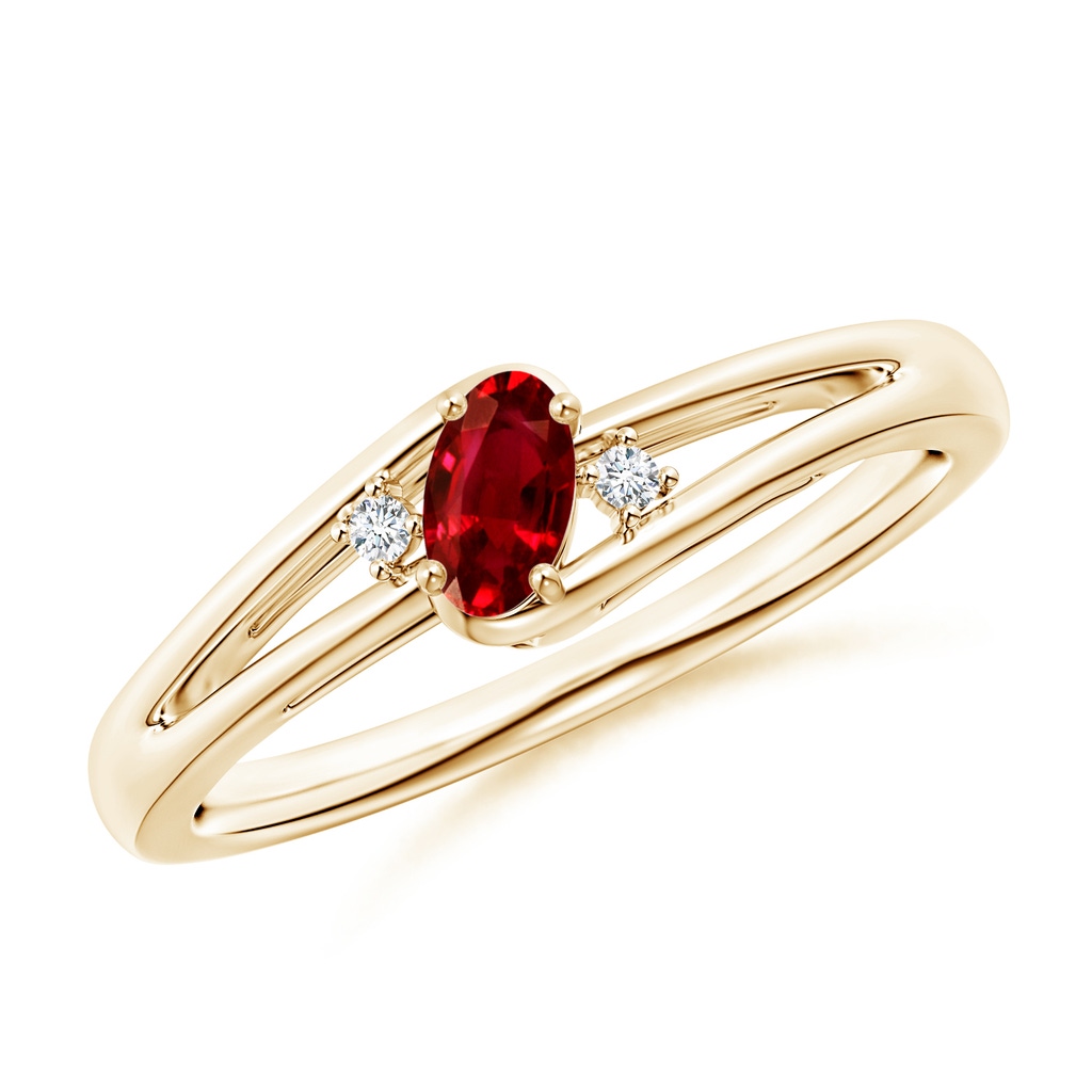 5x3mm AAAA Ruby and Diamond Split Shank Ring in Yellow Gold