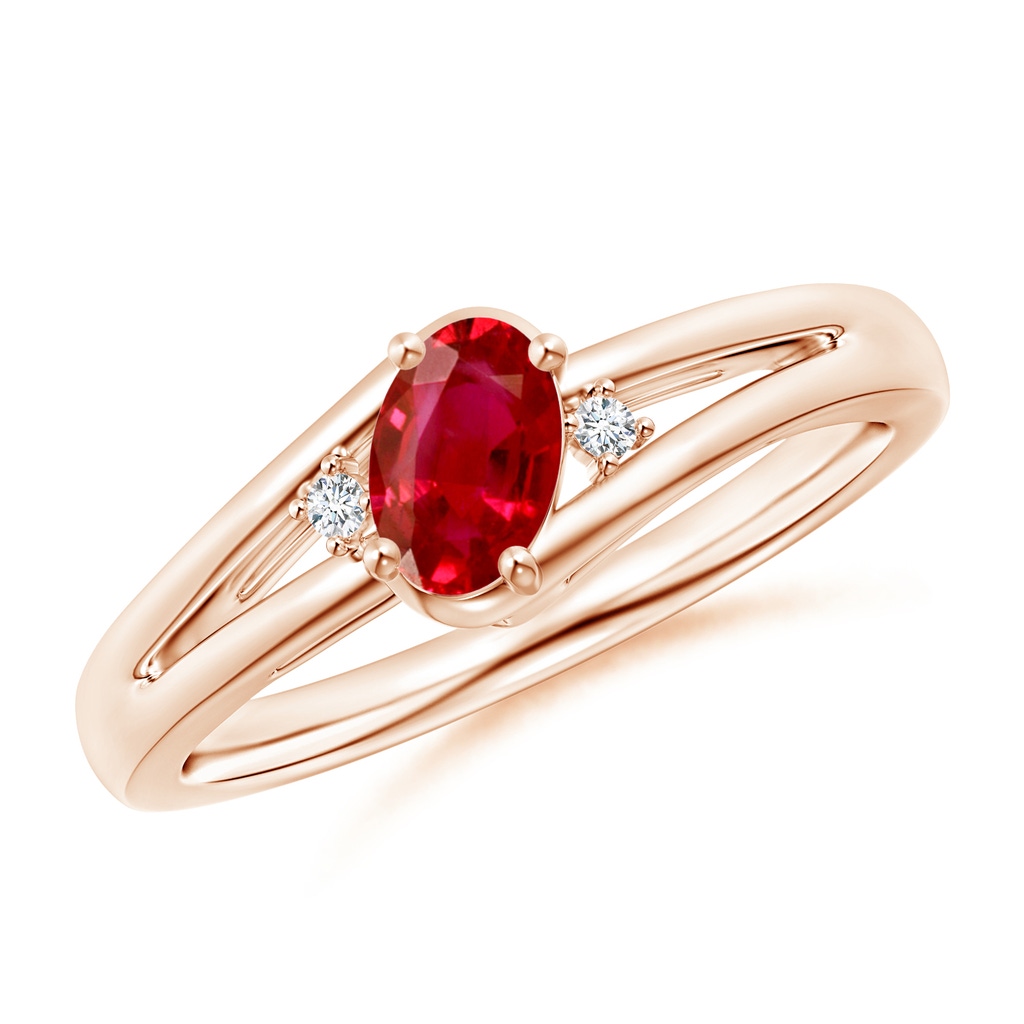 6x4mm AAA Ruby and Diamond Split Shank Ring in Rose Gold