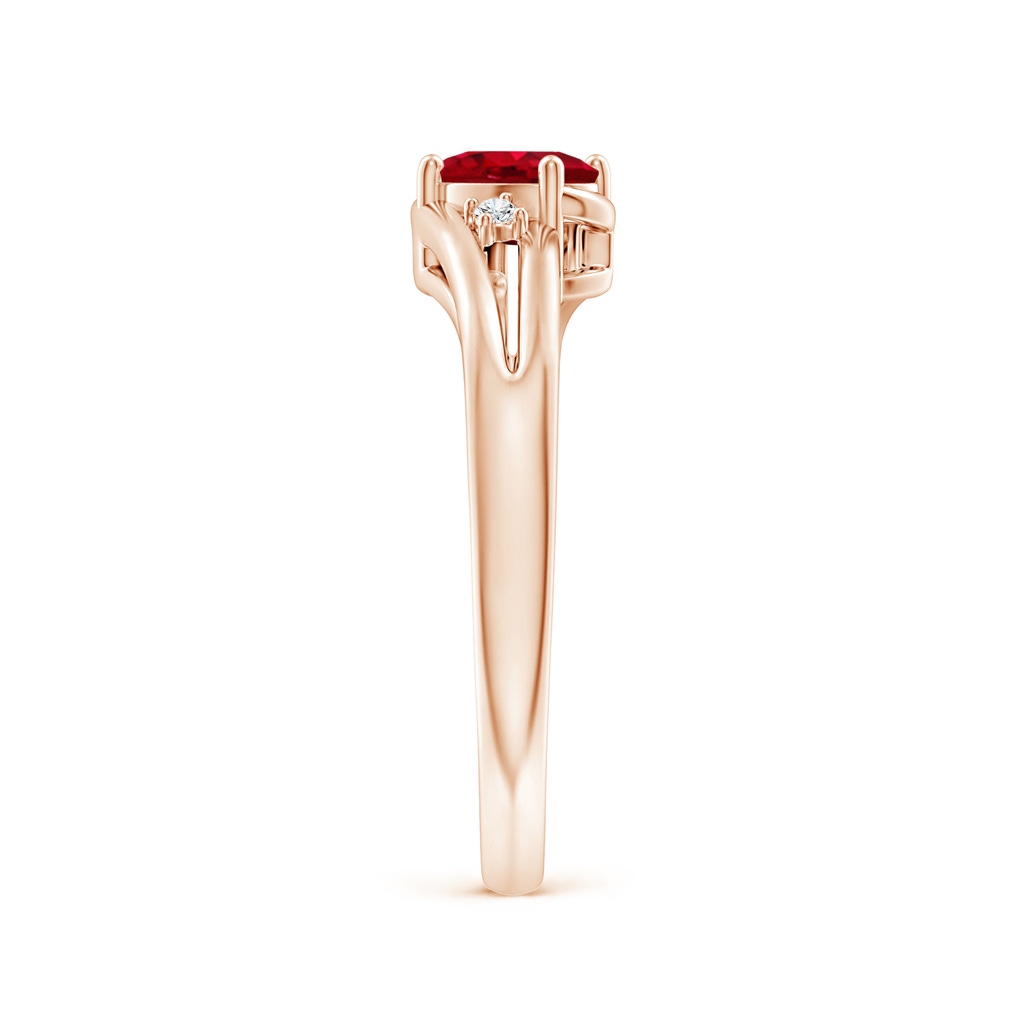 6x4mm AAA Ruby and Diamond Split Shank Ring in Rose Gold Side 299