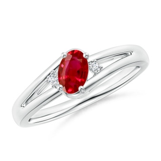 6x4mm AAA Ruby and Diamond Split Shank Ring in White Gold