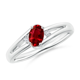 6x4mm AAAA Ruby and Diamond Split Shank Ring in White Gold