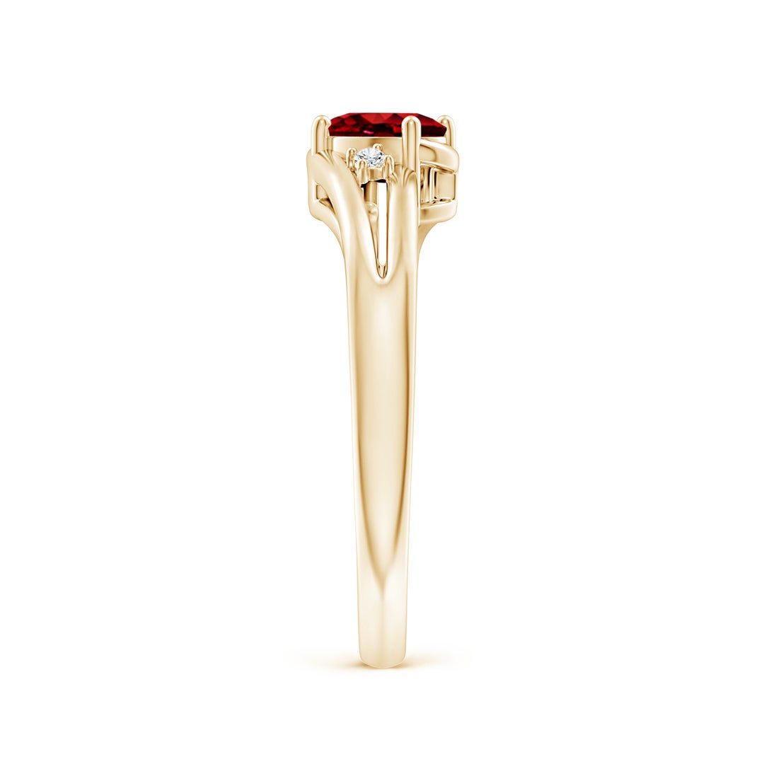 6x4mm AAAA Ruby and Diamond Split Shank Ring in Yellow Gold - side 6