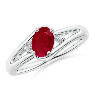 7x5mm AA Ruby and Diamond Split Shank Ring in P950 Platinum