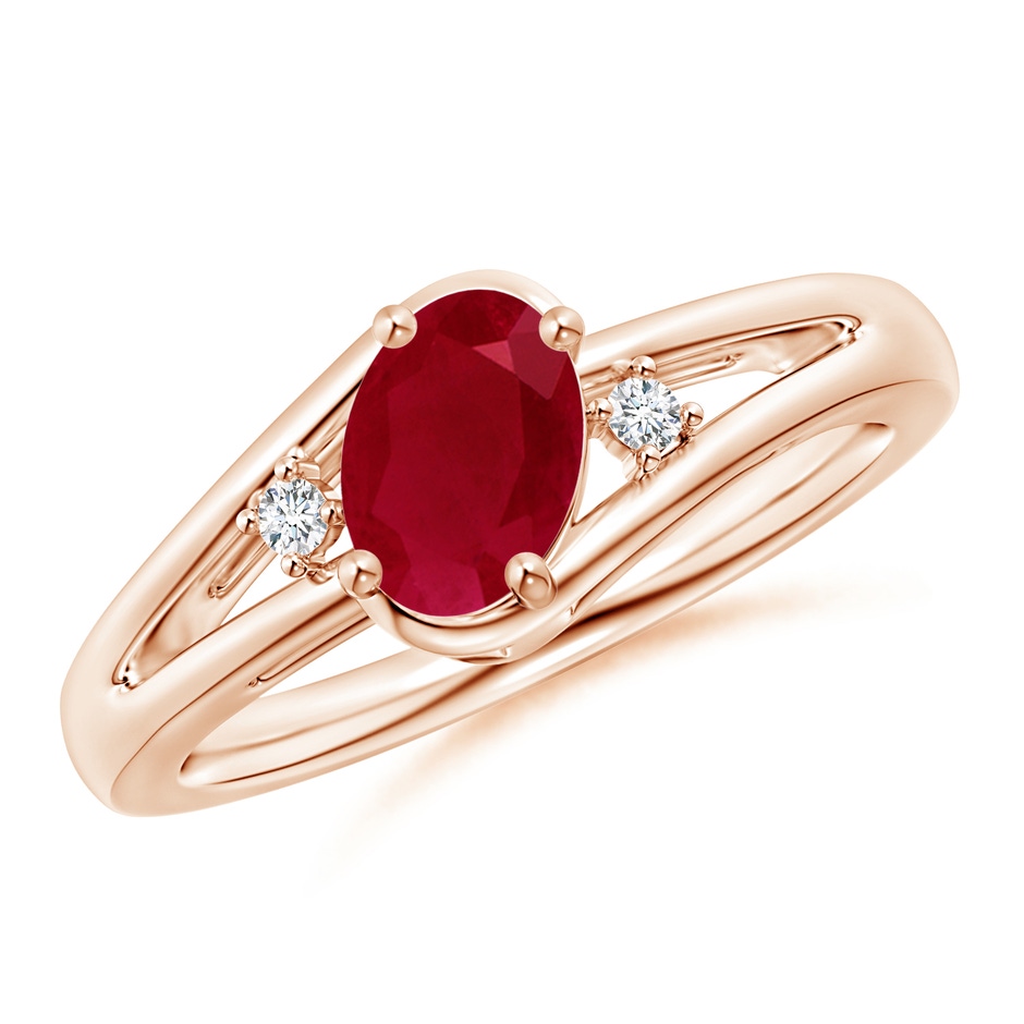 7x5mm AA Ruby and Diamond Split Shank Ring in Rose Gold 