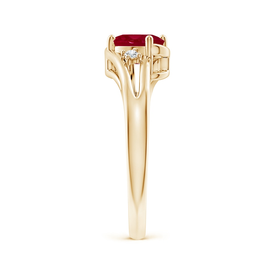 7x5mm AA Ruby and Diamond Split Shank Ring in Yellow Gold side 299