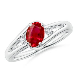 7x5mm AAA Ruby and Diamond Split Shank Ring in 10K White Gold