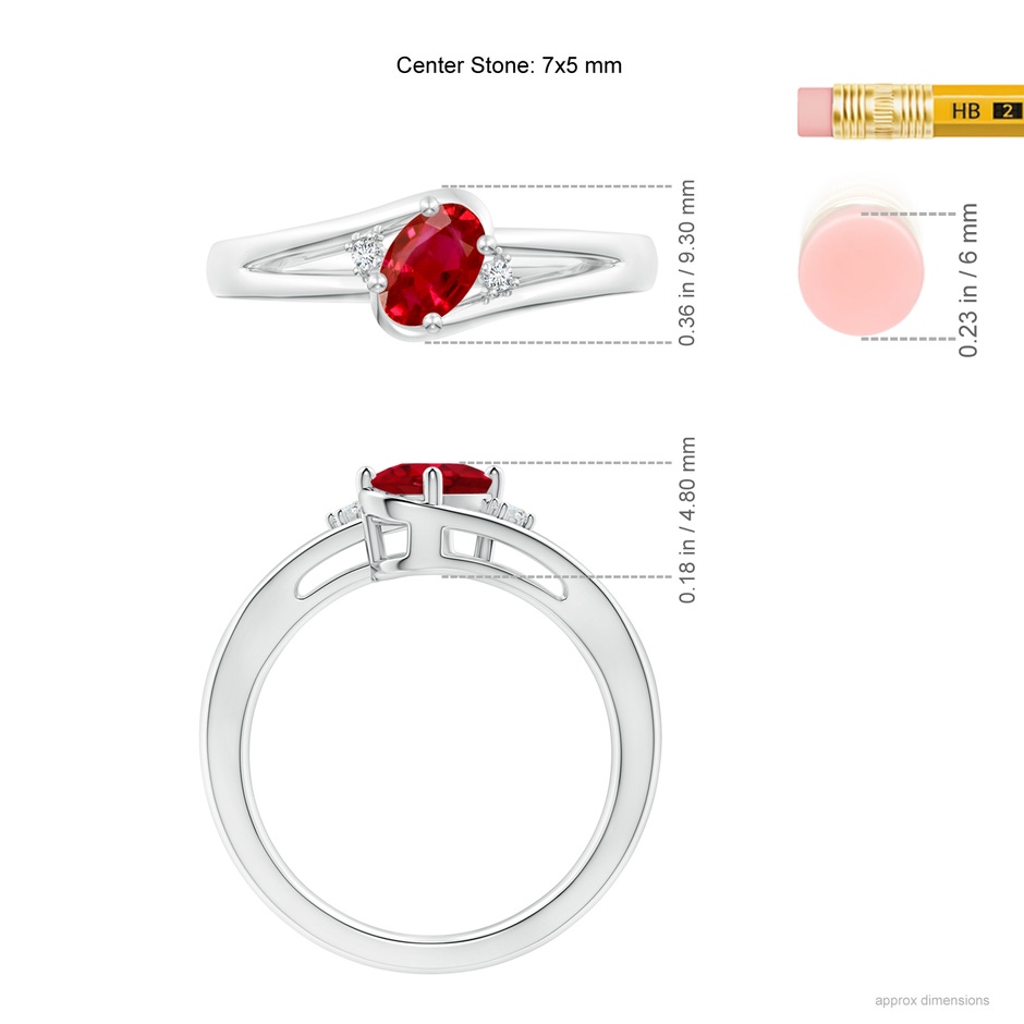 7x5mm AAA Ruby and Diamond Split Shank Ring in P950 Platinum ruler