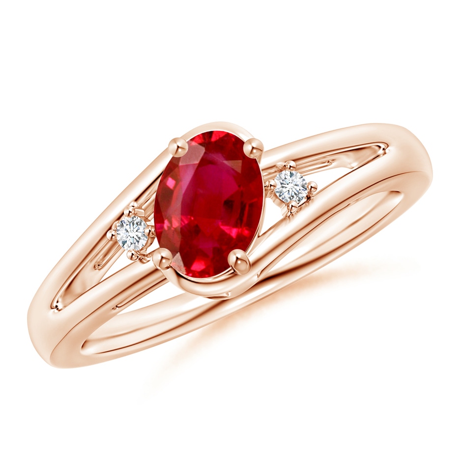 7x5mm AAA Ruby and Diamond Split Shank Ring in Rose Gold 