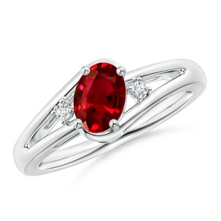 7x5mm AAAA Ruby and Diamond Split Shank Ring in 10K White Gold