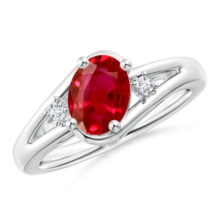 8x6mm AAA Ruby and Diamond Split Shank Ring in P950 Platinum