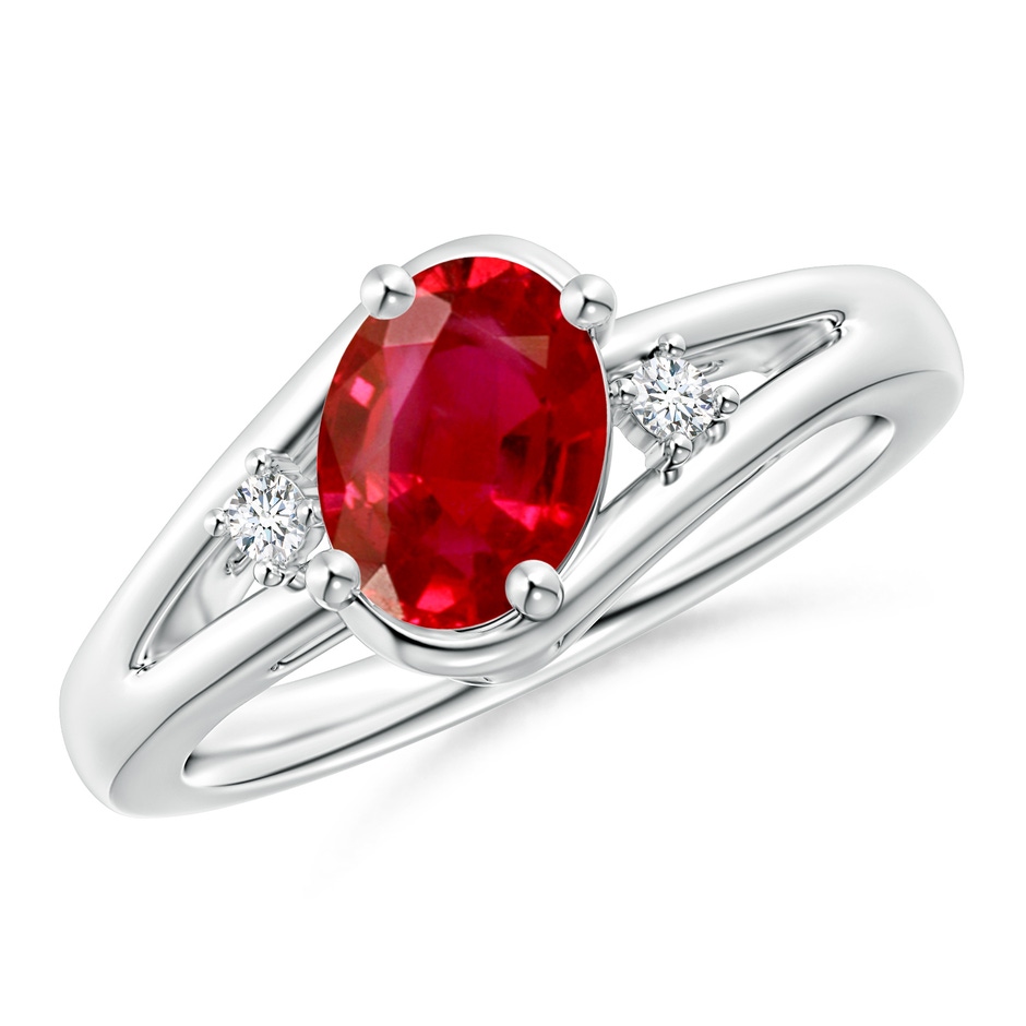8x6mm AAA Ruby and Diamond Split Shank Ring in P950 Platinum 