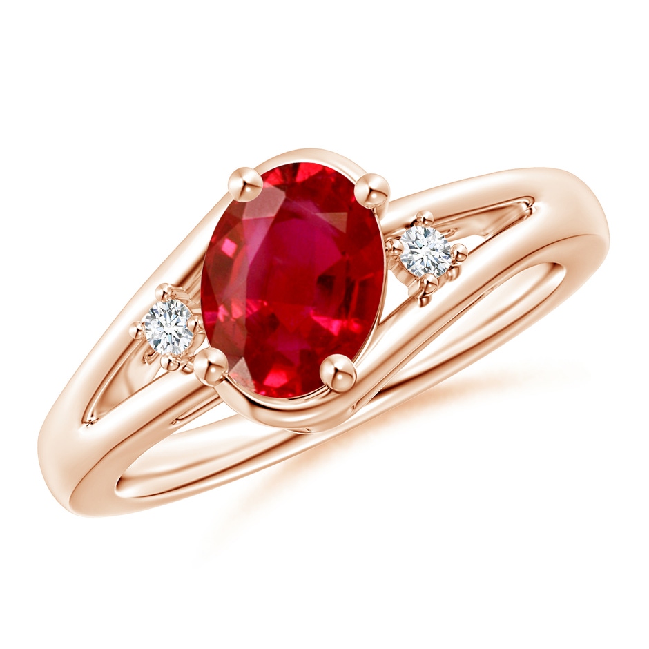 8x6mm AAA Ruby and Diamond Split Shank Ring in Rose Gold 