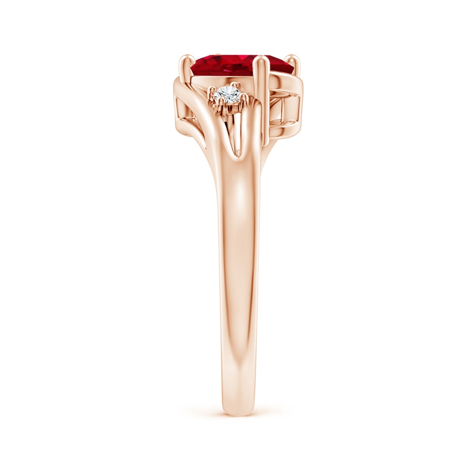 8x6mm AAA Ruby and Diamond Split Shank Ring in Rose Gold side 299