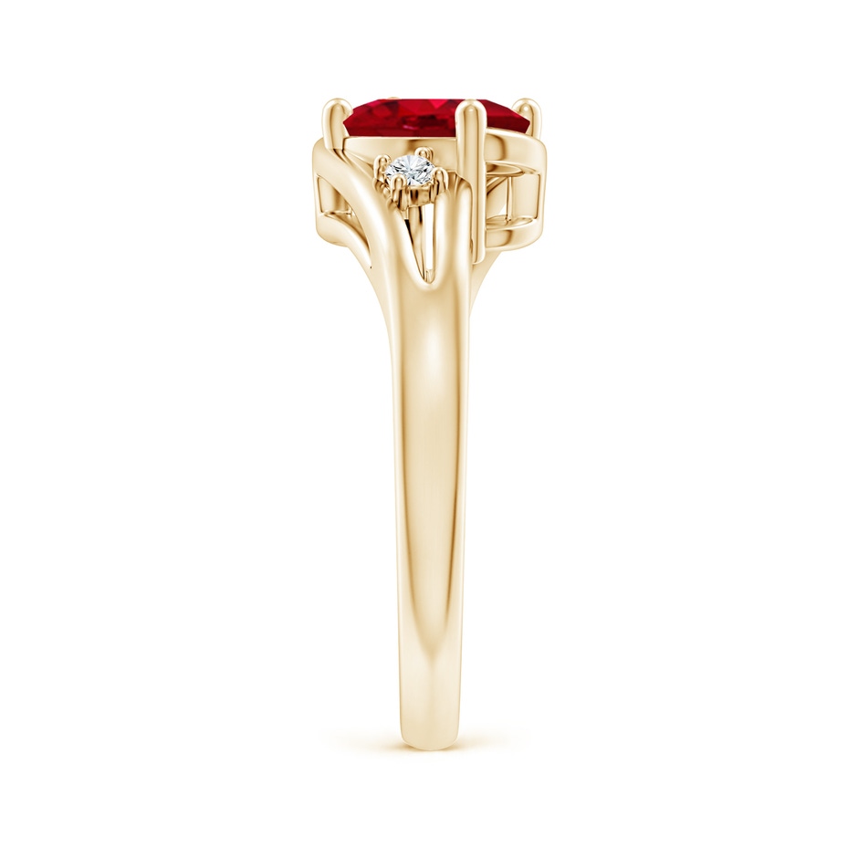 8x6mm AAA Ruby and Diamond Split Shank Ring in Yellow Gold side 299