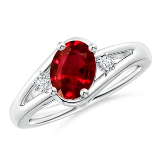 8x6mm AAAA Ruby and Diamond Split Shank Ring in White Gold