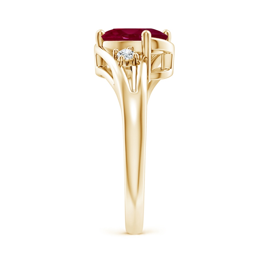 9x7mm A Ruby and Diamond Split Shank Ring in Yellow Gold side 299