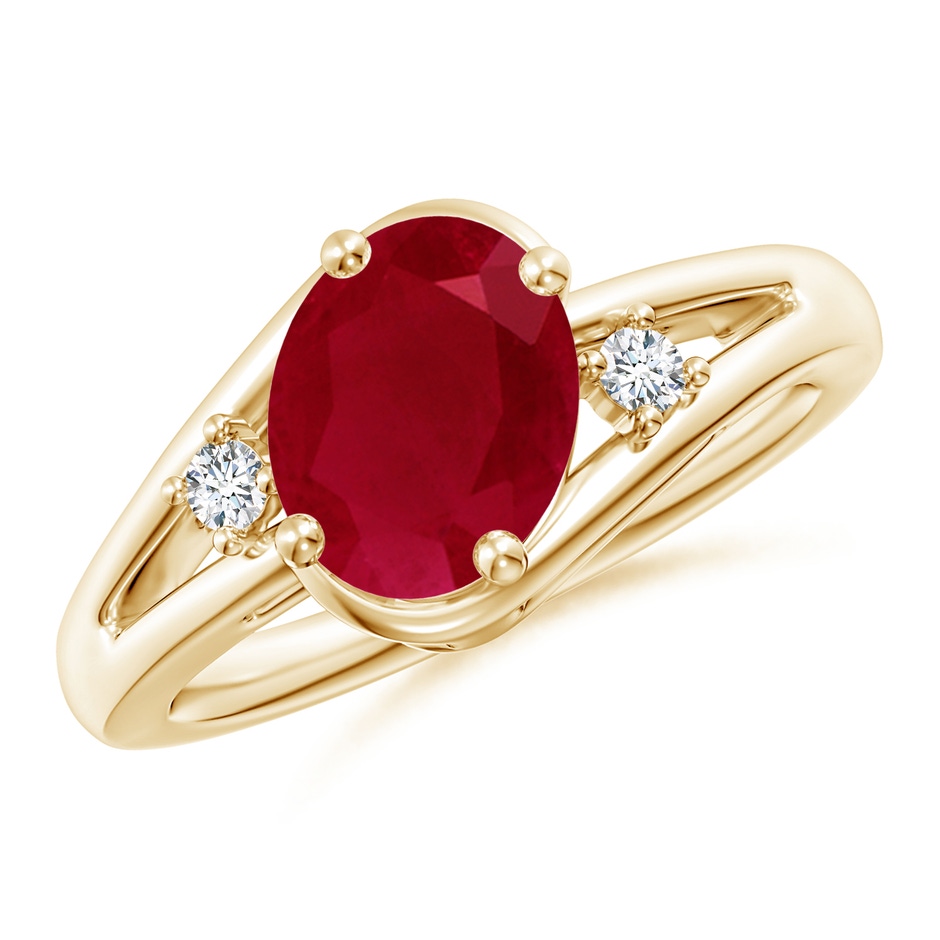 9x7mm AA Ruby and Diamond Split Shank Ring in Yellow Gold 