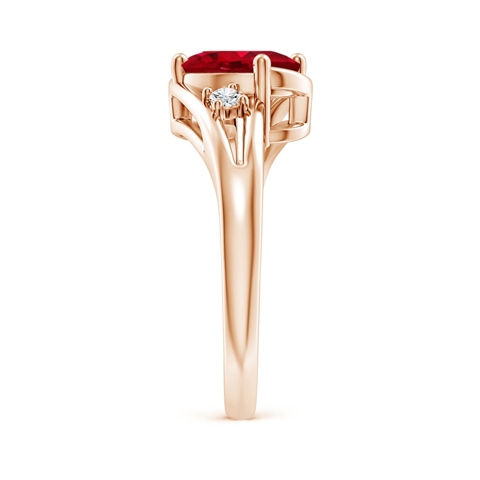 9x7mm AAA Ruby and Diamond Split Shank Ring in Rose Gold side 299