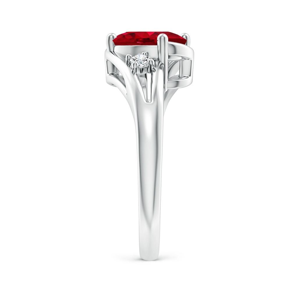 9x7mm AAA Ruby and Diamond Split Shank Ring in White Gold Side 299