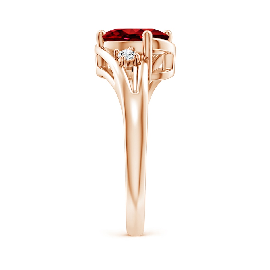 9x7mm AAAA Ruby and Diamond Split Shank Ring in Rose Gold side 299