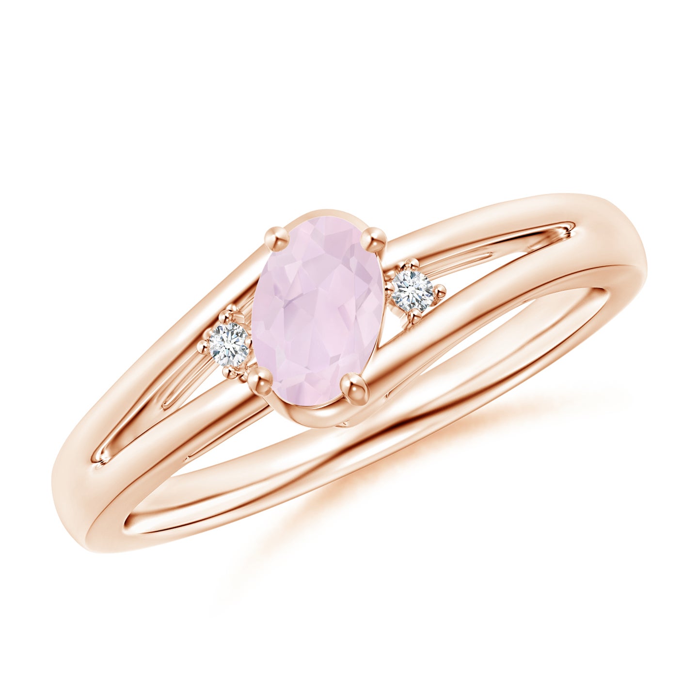 Rose Quartz and Diamond Split Shank Ring
