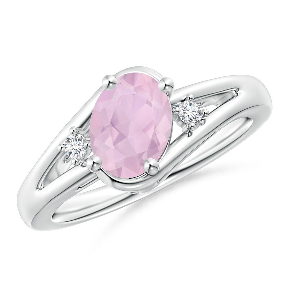 8x6mm AAA Rose Quartz and Diamond Split Shank Ring in White Gold 