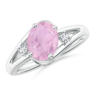 9x7mm AAAA Rose Quartz and Diamond Split Shank Ring in P950 Platinum