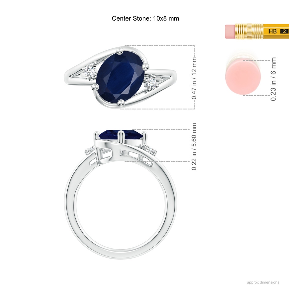 10x8mm A Blue Sapphire and Diamond Split Shank Ring in P950 Platinum ruler