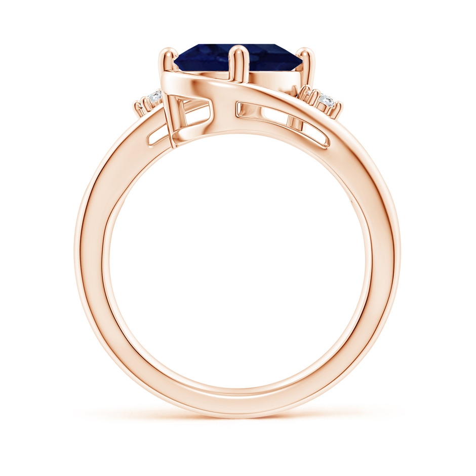 10x8mm A Blue Sapphire and Diamond Split Shank Ring in Rose Gold side 199