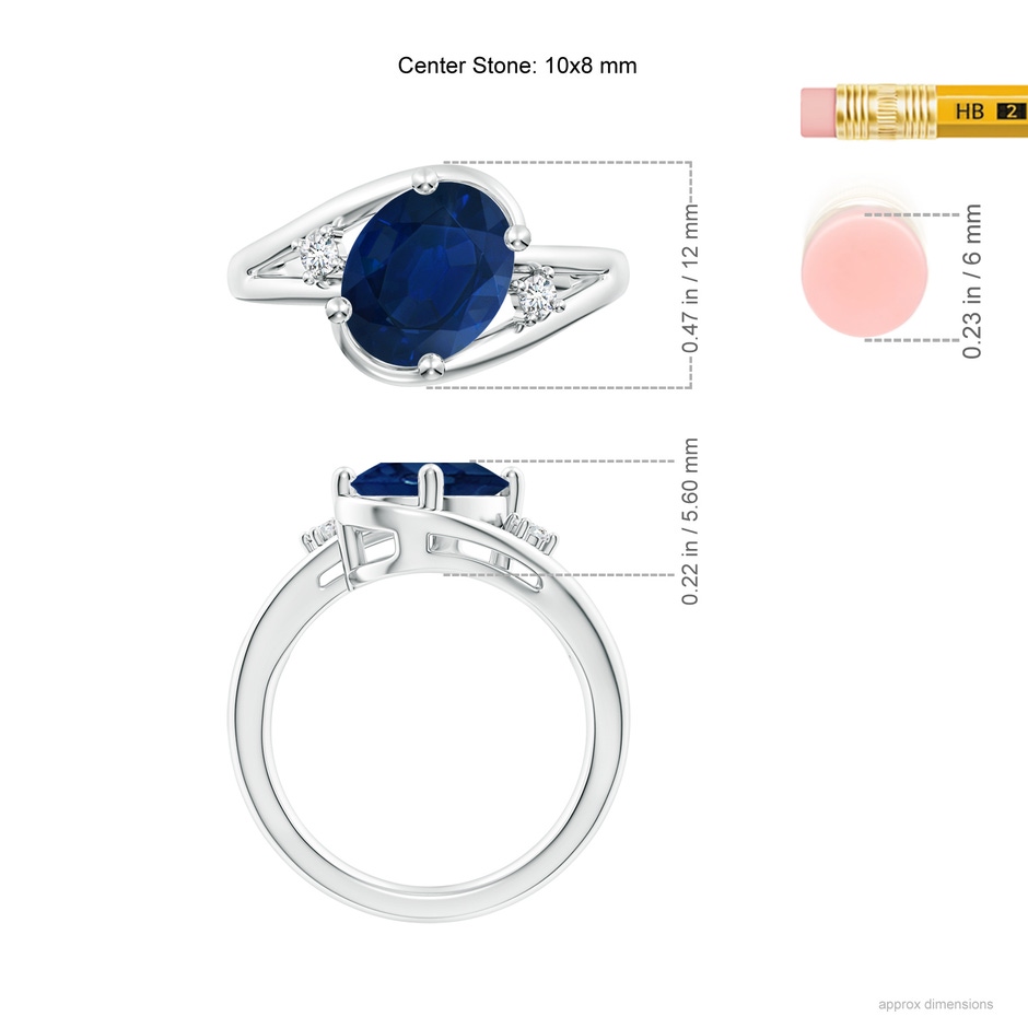 10x8mm AA Blue Sapphire and Diamond Split Shank Ring in P950 Platinum ruler